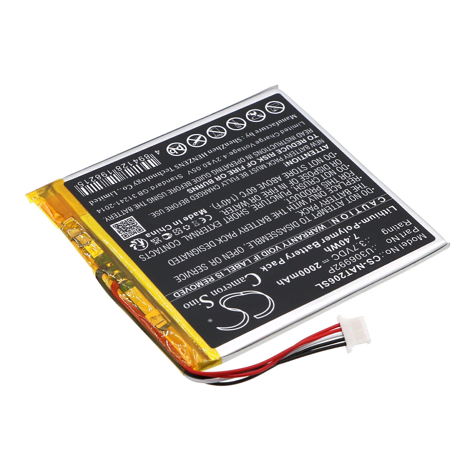 Li-Polymer, Tablet Battery fits Onn 100005206, 100026191, 3.7V, 2000mAh Tablet Cameron Sino Technology Limited