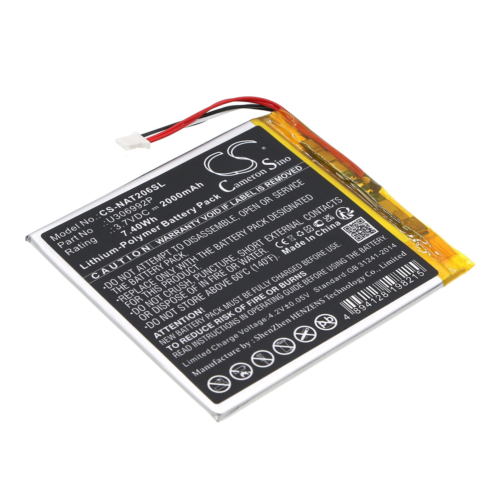 Li-Polymer, Tablet Battery fits Onn 100005206, 100026191, 3.7V, 2000mAh Tablet Cameron Sino Technology Limited