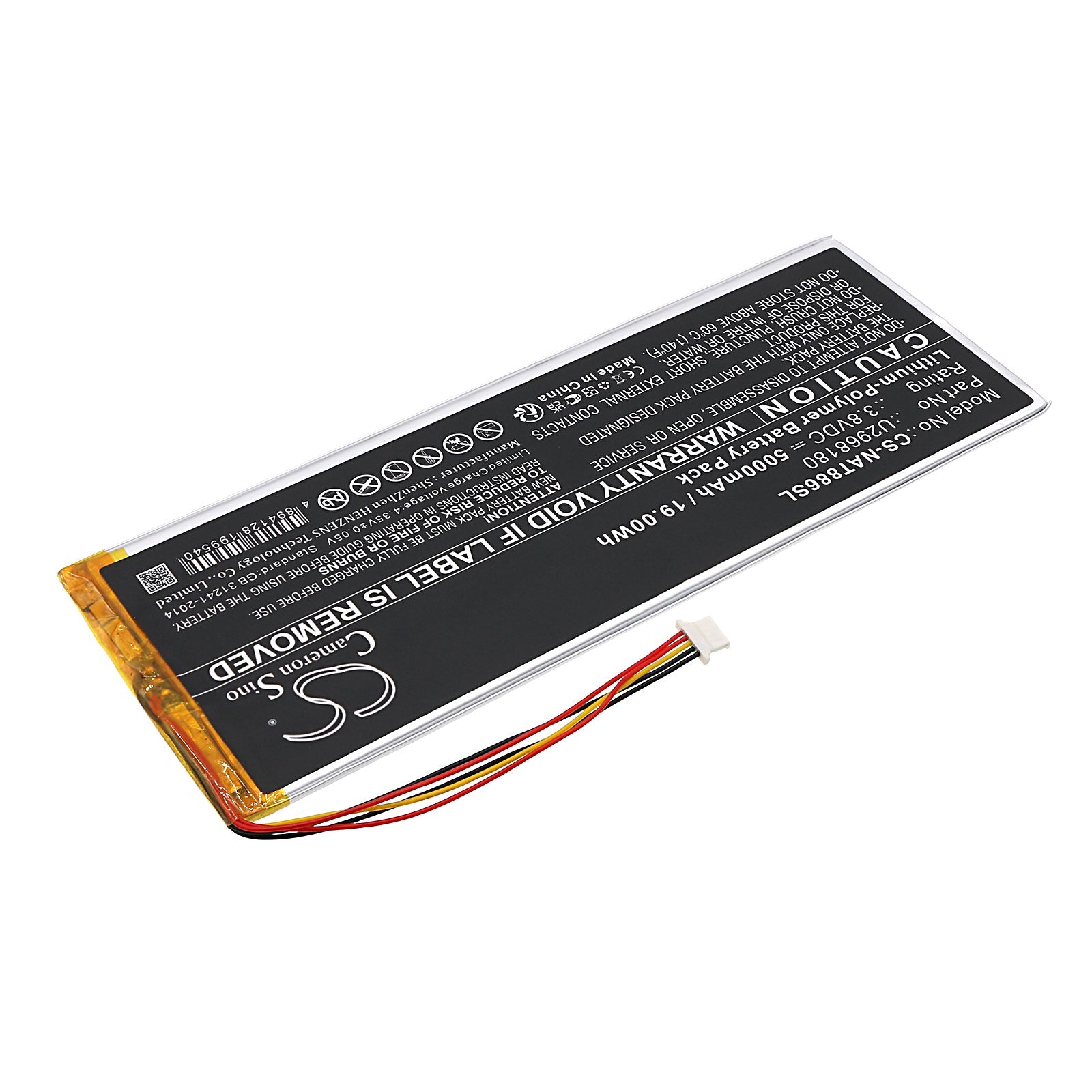 Li-Polymer, Tablet Battery fits Onn 100011886, Nsurf Tablet 10" Gen 2, 3.8V, 5000mAh Tablet Cameron Sino Technology Limited