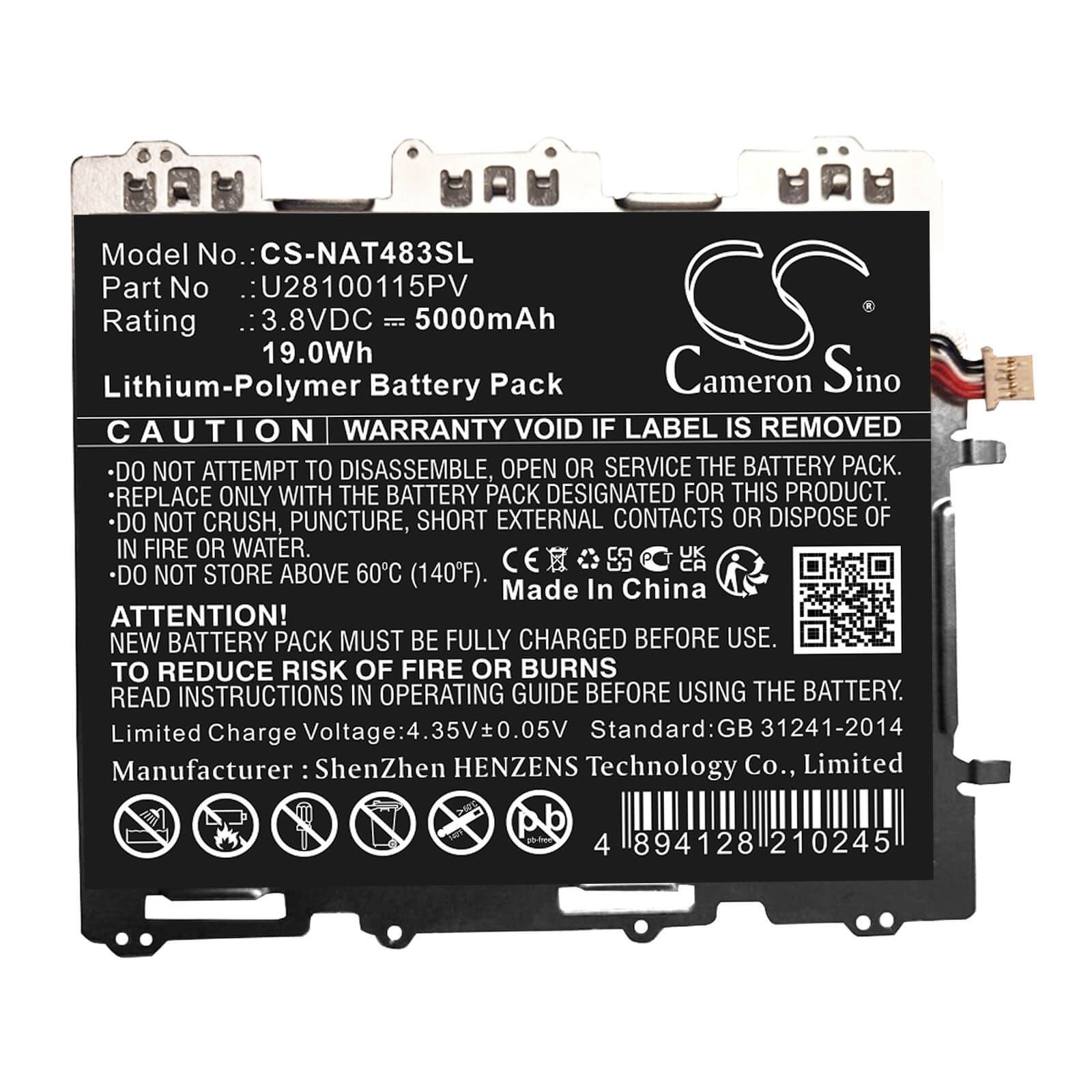 Li-Polymer, Tablet Battery fits Onn 100071483, Surf 8" 3rd, 3.8V, 5000mAh Tablet Cameron Sino Technology Limited