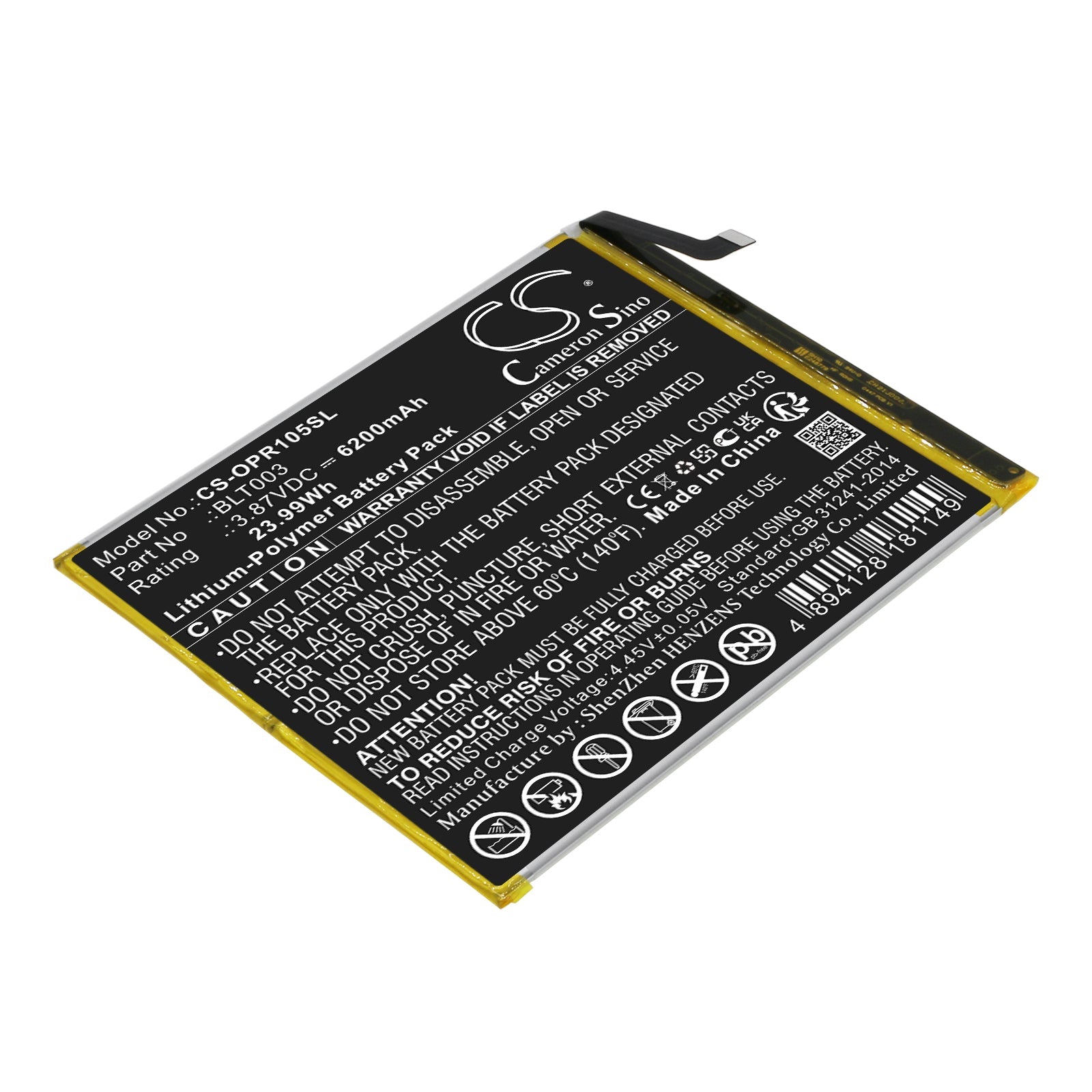 Li-Polymer, Tablet Battery fits Oppo Realme Pad Mini, Realme Pad Mini 4g, 3.87V, 6200mAh Tablet Cameron Sino Technology Limited
