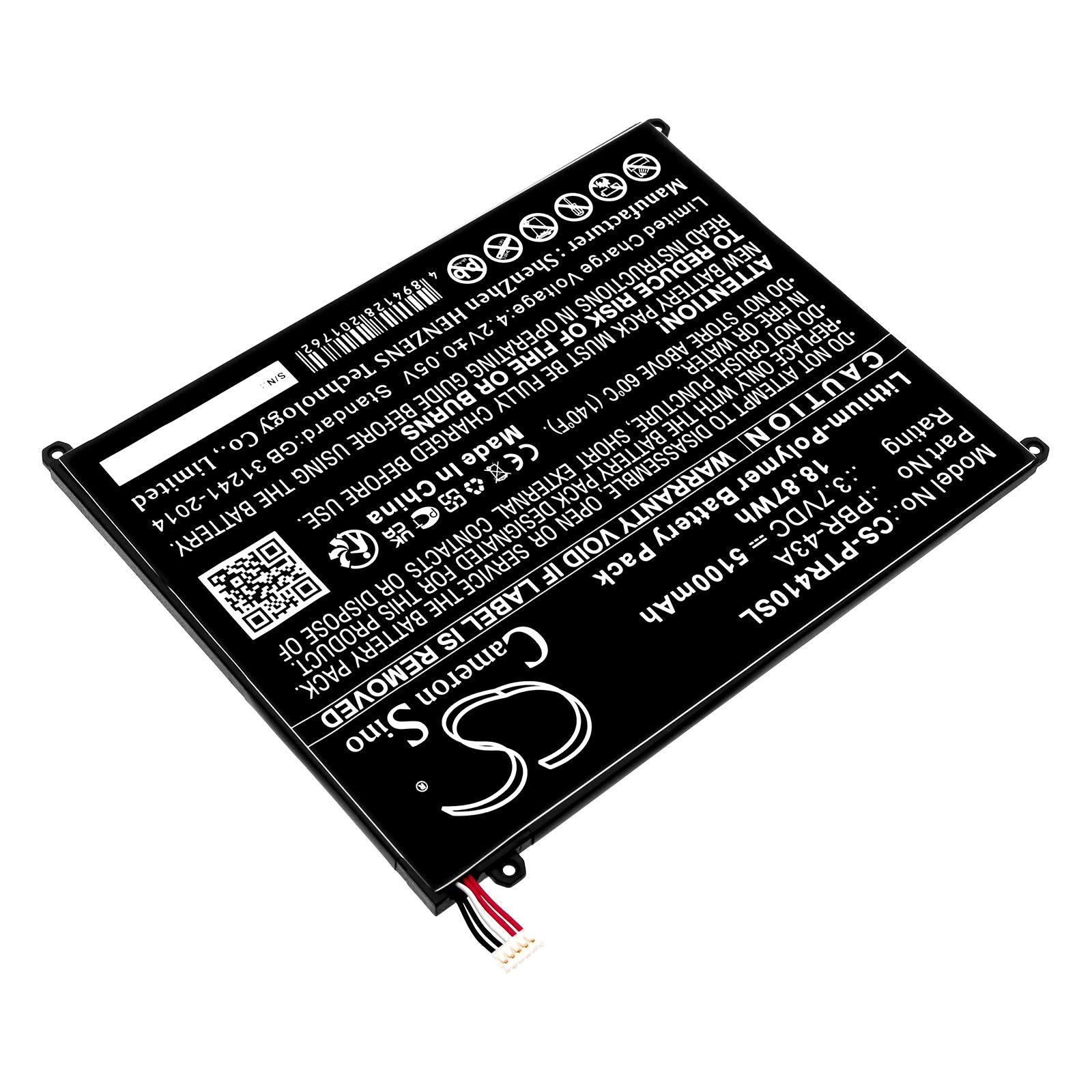 Li-Polymer, Tablet Battery fits Pantech Element P4100, 3.7V, 5100mAh Tablet Cameron Sino Technology Limited