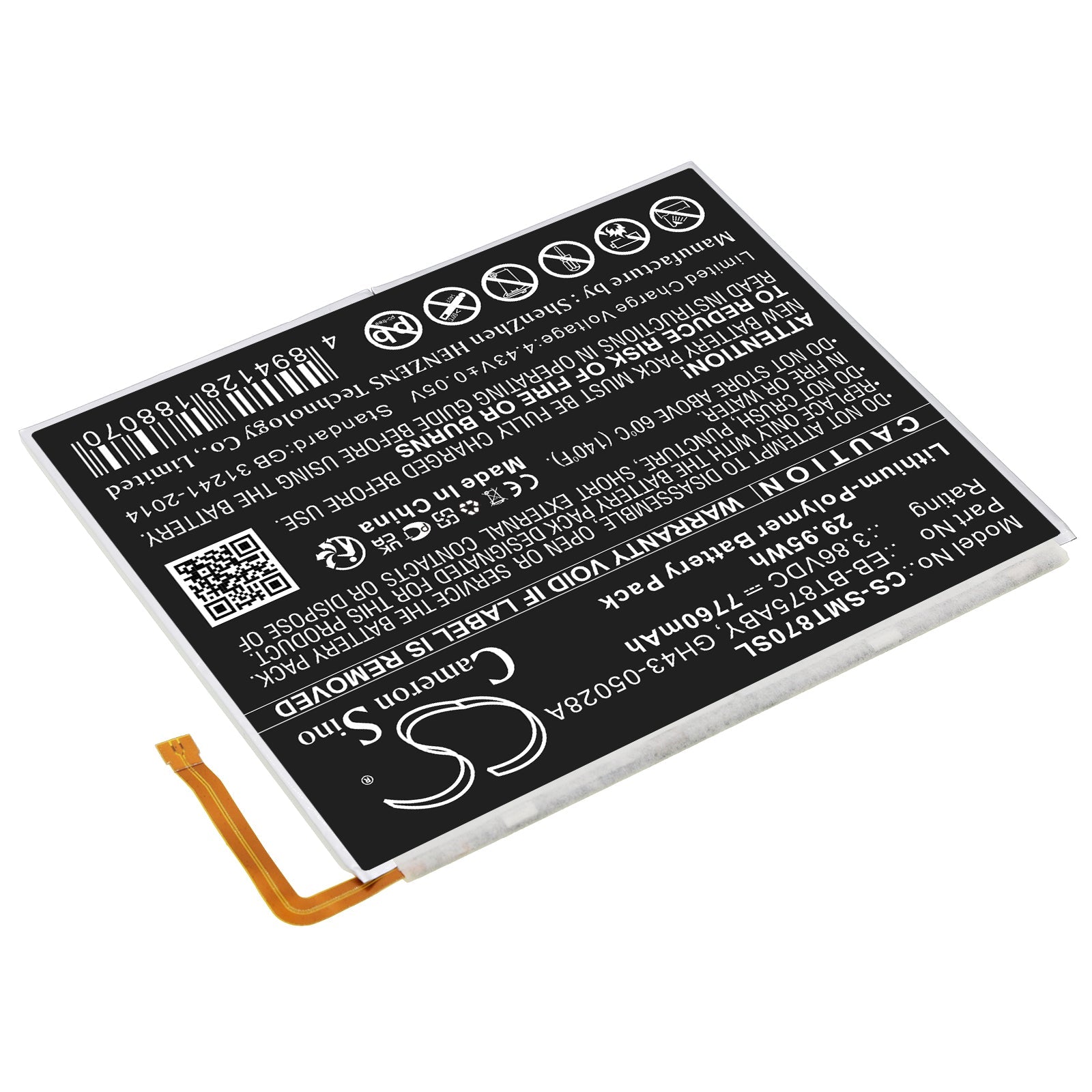 Li-Polymer, Tablet Battery fits Samsung Galaxy Tab S7 11.0, Galaxy Tab S7 5g Uw 11.0, 3.86V, 7760mAh Tablet Cameron Sino Technology Limited