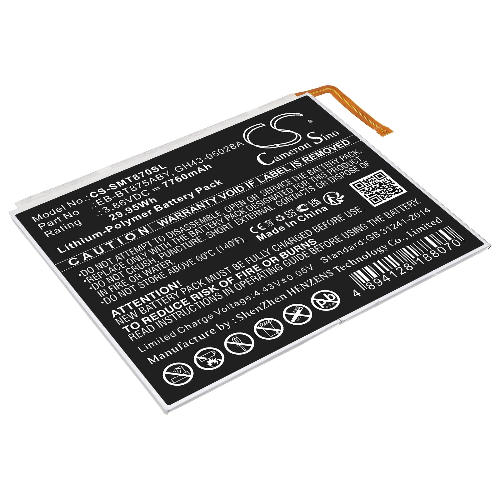 Li-Polymer, Tablet Battery fits Samsung Galaxy Tab S7 11.0, Galaxy Tab S7 5g Uw 11.0, 3.86V, 7760mAh Tablet Cameron Sino Technology Limited