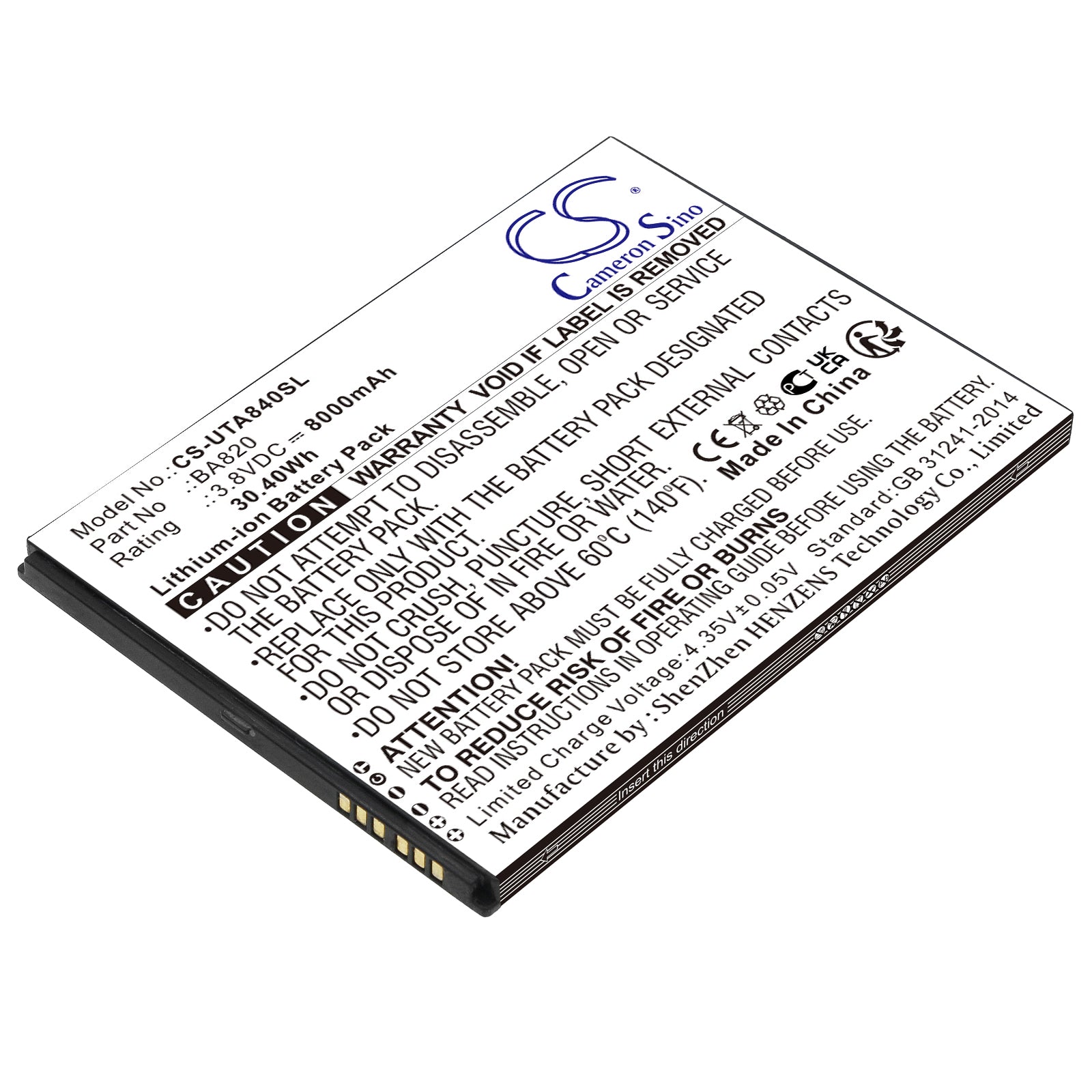 Li-Polymer, Tablet Battery fits Sonim Rs80, Unistrong Ba820, 3.8V, 8000mAh Tablet Cameron Sino Technology Limited
