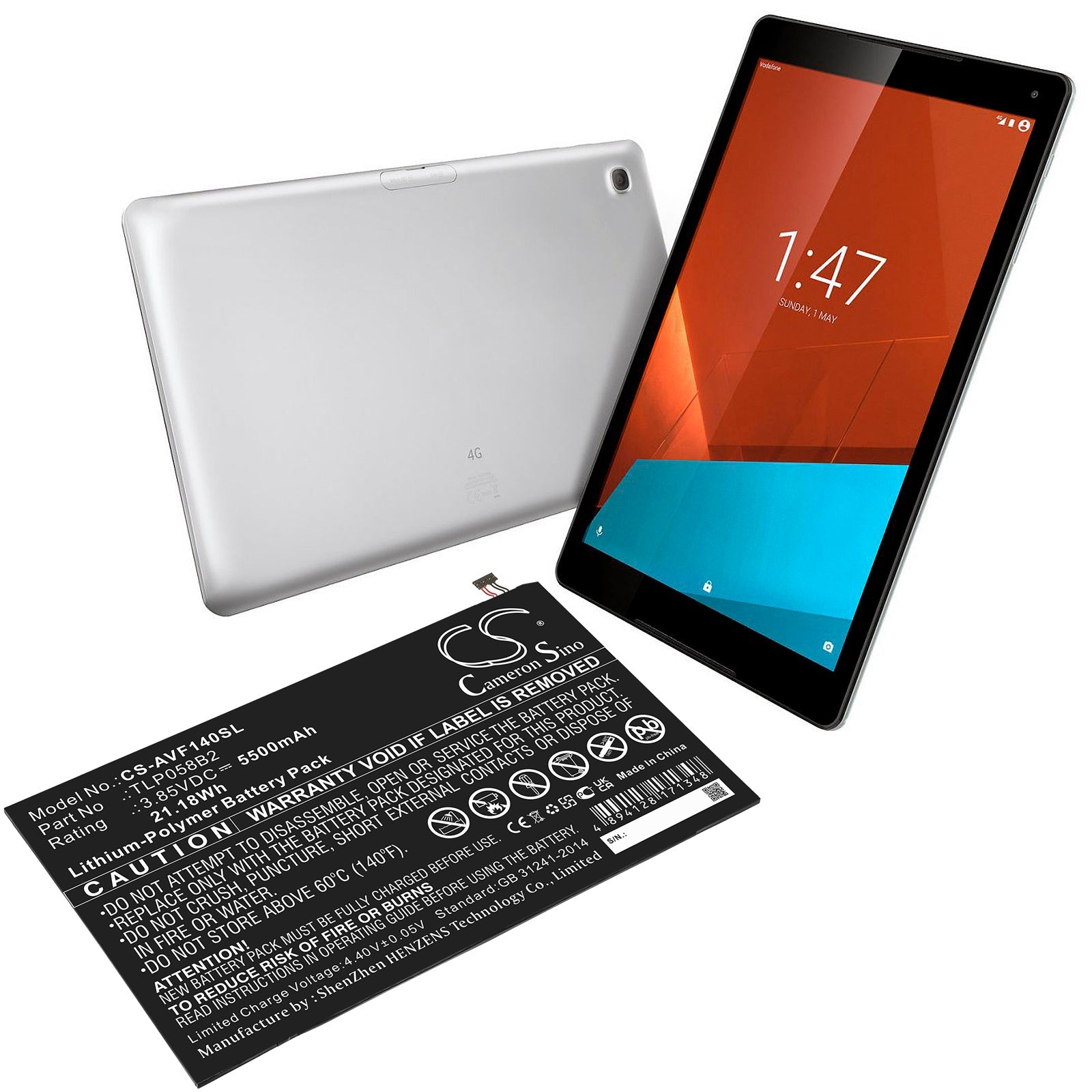 Li-Polymer, Tablet Battery fits Vodafone Tab Prime 7, Vfd-1400, 3.85V, 5500mAh Tablet Cameron Sino Technology Limited