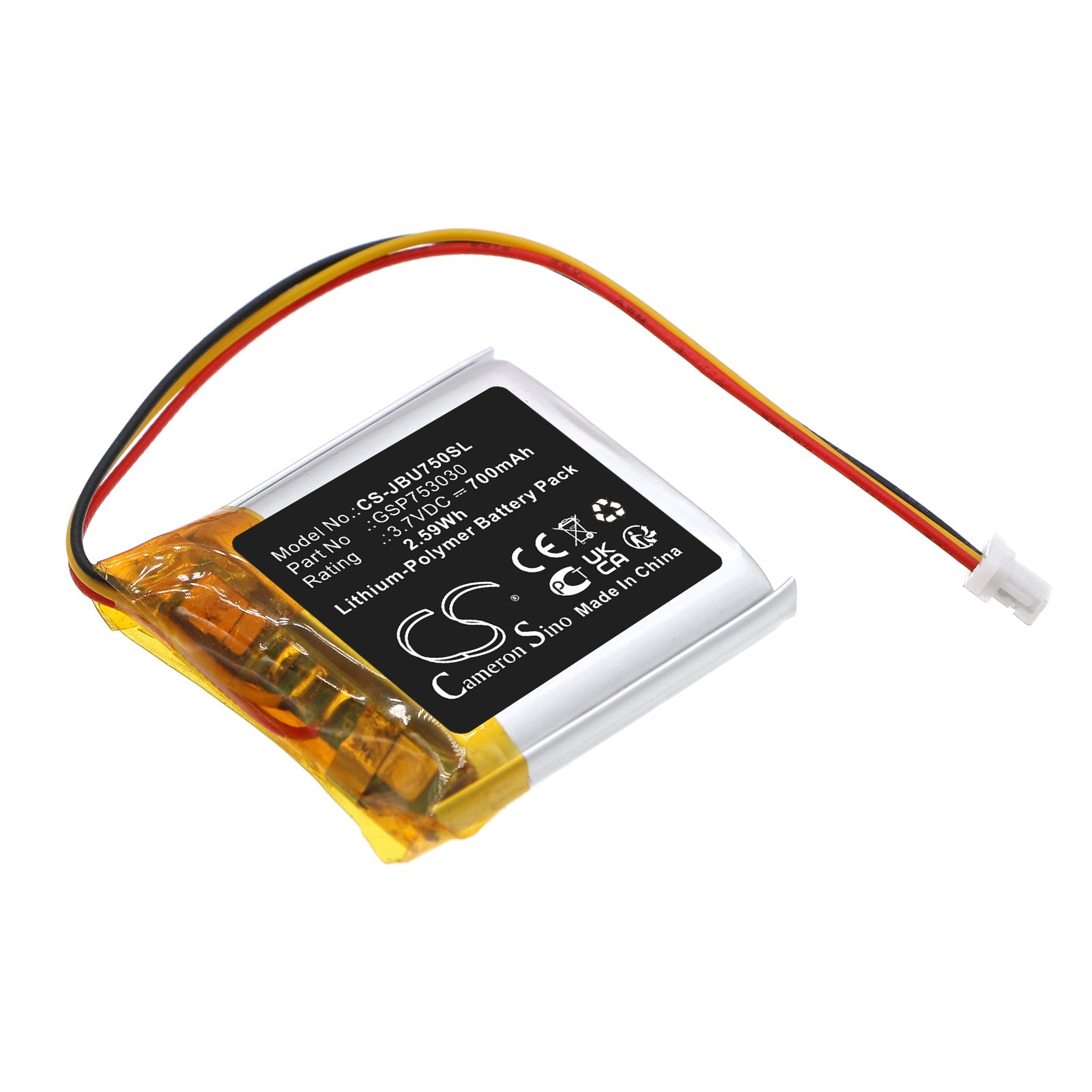 Li-Polymer, Wireless Headset Battery fits Jbl Tune 700bt, Tune 750, 3.7V, 700mAh Wireless Headset Cameron Sino Technology Limited