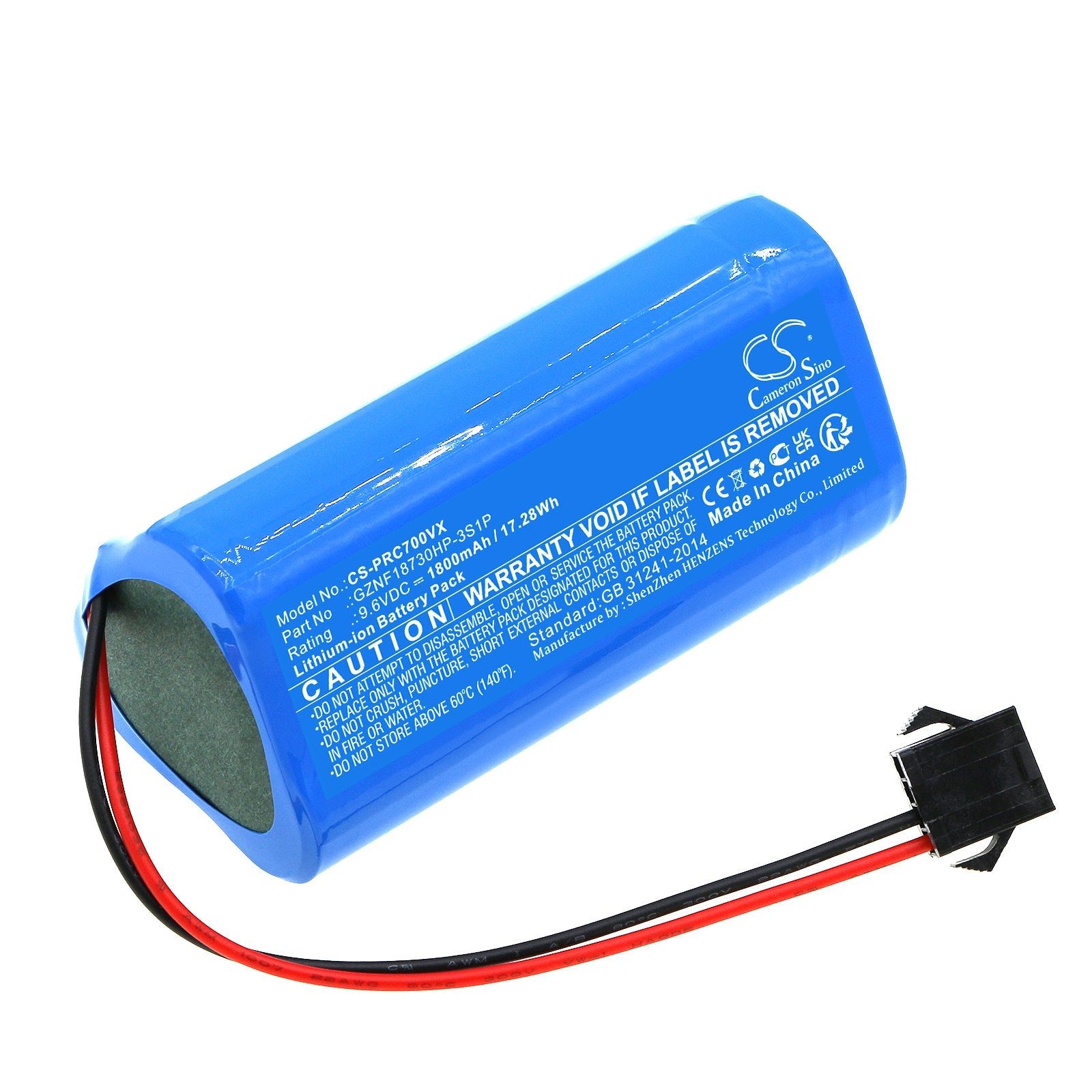 LiFePO4, Vacuum Battery fits Pure Clean Pucrcx70, 9.6V, 1800mAh Vacuum Cameron Sino Technology Limited