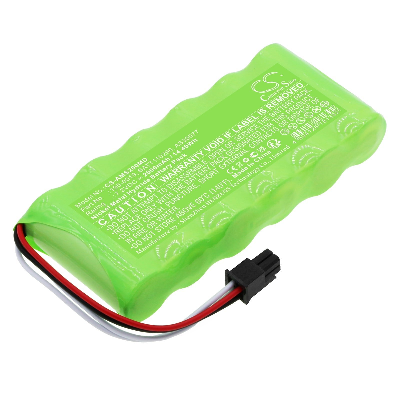 Ni-MH, Medical Battery fits Aspect Medical System A2000 Bis Monitoring, A2000 Monitor, 7.2V, 2000mAh Medical Cameron Sino Technology Limited