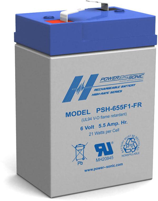 Power Sonic PSH-655FR High-rate Vrla Battery Replaces 6V-5.50Ah Sealed Lead Acid Batteries Power Sonic