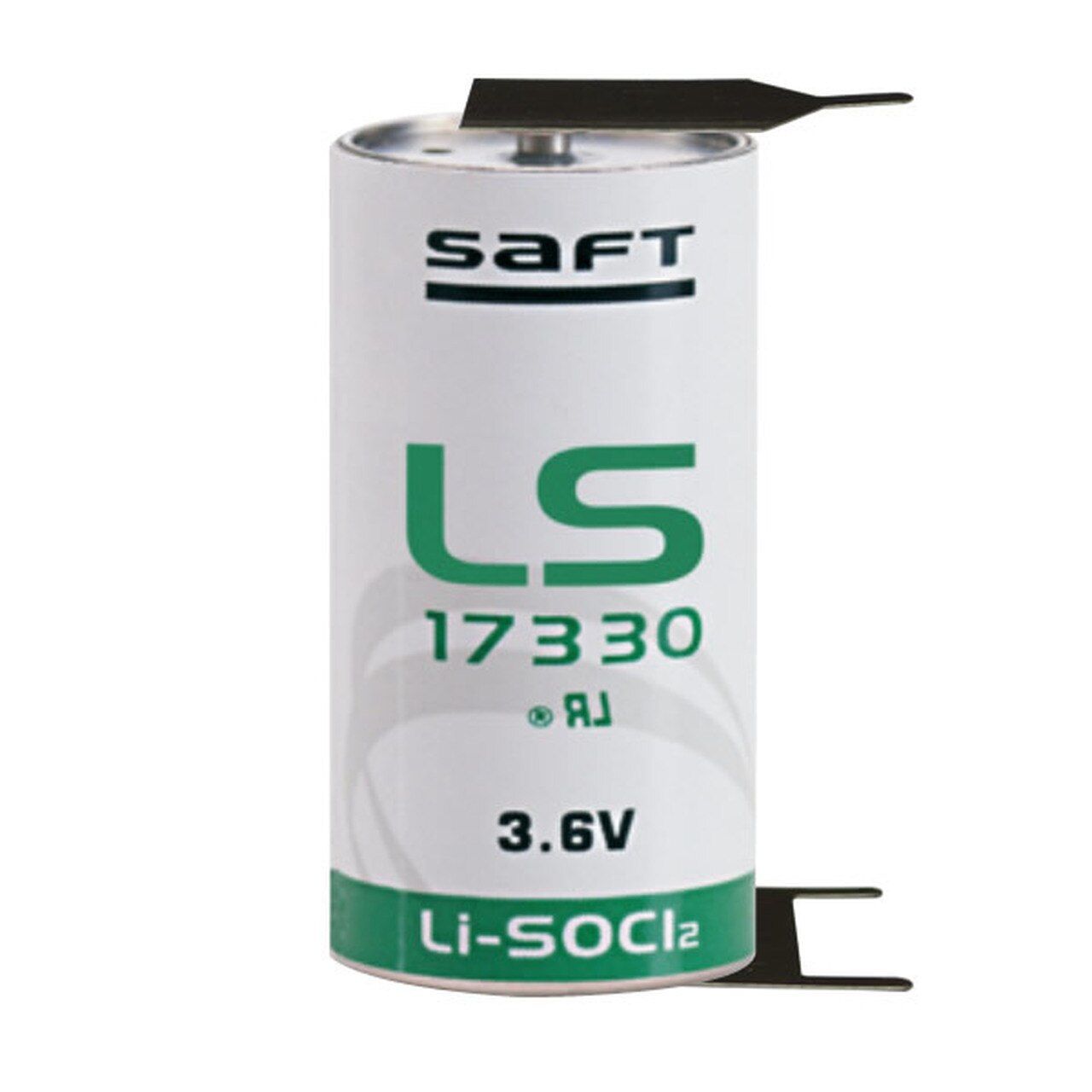 Saft LS17330 2/3A Size, 3.6V, 2.1Ah Li-SOCl Battery Saft and Tadiran Batteries Saft With PC Pins 1 Pin on +ve 2 Pins on -Ve