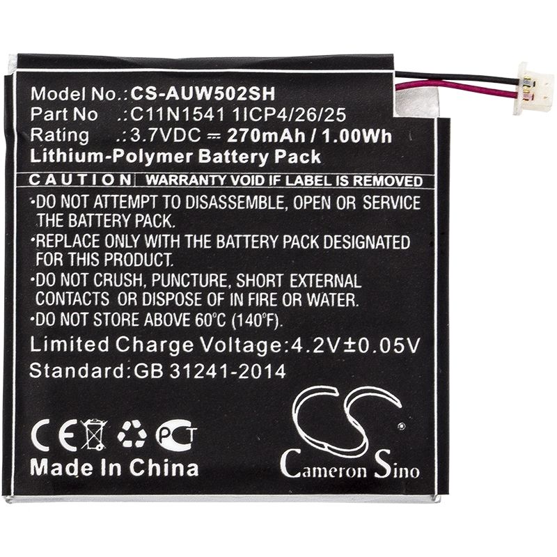 Li-polymer Battery Fits Asus, W1502qf, Zenwatch 2, 3.7v, 270mah Smartwatch Cameron Sino Technology Limited