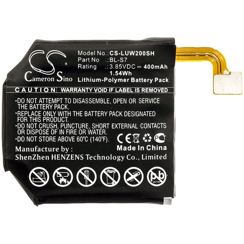 Li-Polymer Battery fits Lg, W200, Watch Urbane 2nd Edition Lte, 3.85V, 400mAh Smartwatch Cameron Sino Technology Limited