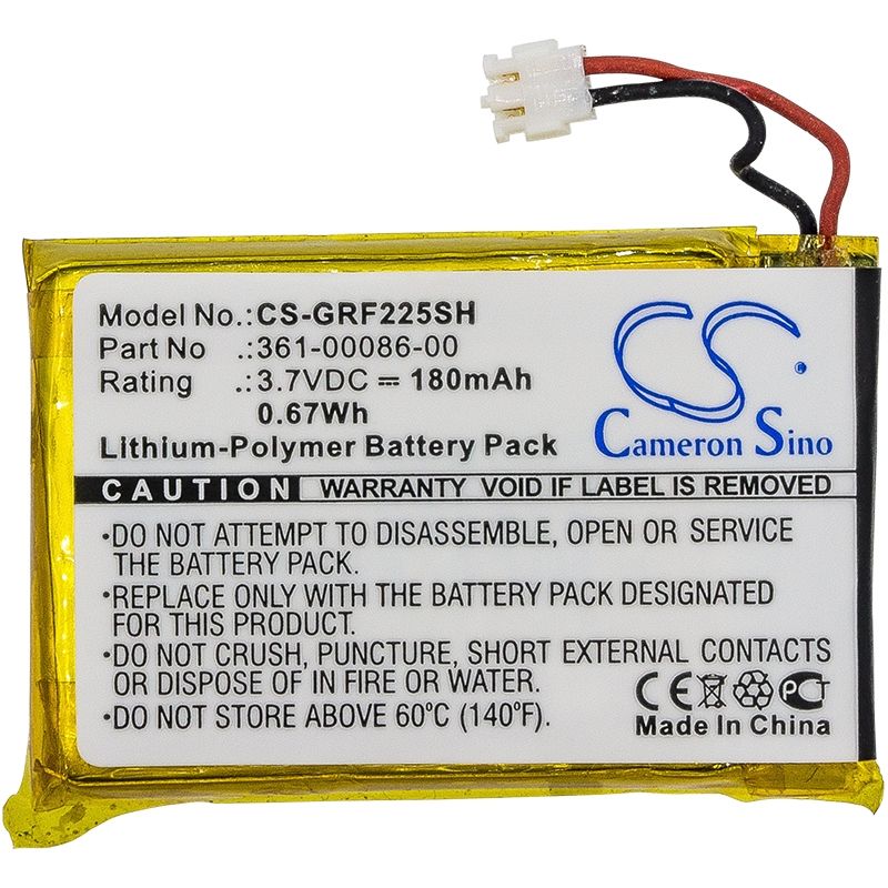 Li-Polymer Battery fits Garmin, 010-01959-00, Approach G10, Forerunner 225 3.7V, 180mAh Smartwatch Cameron Sino Technology Limited