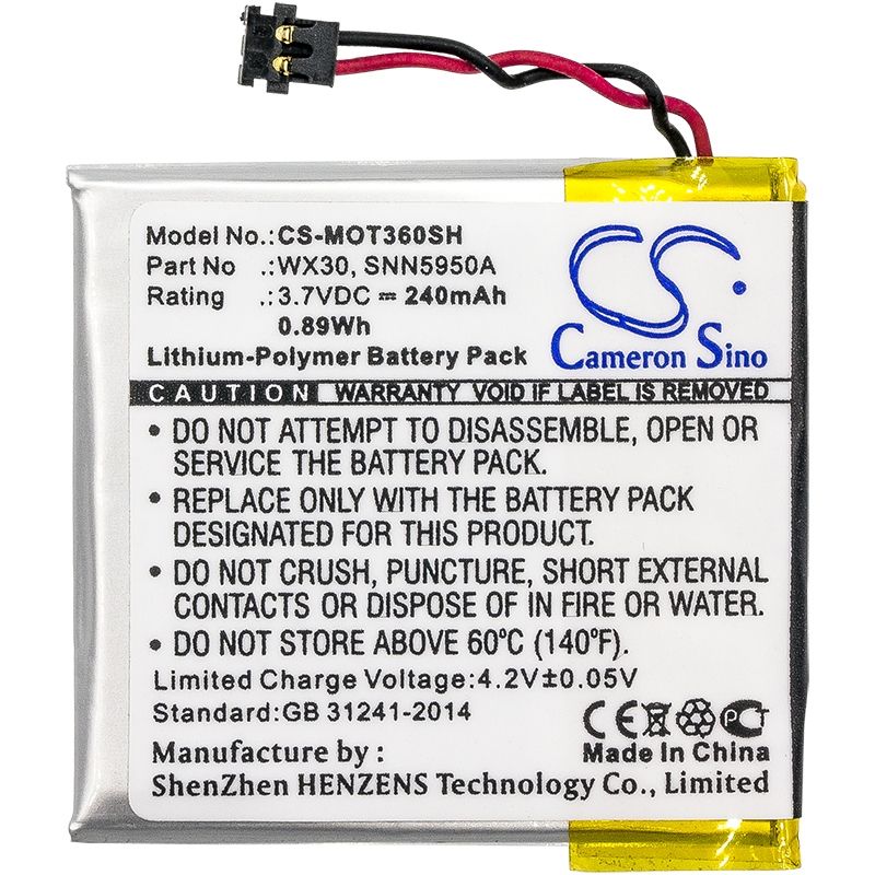 Li-Polymer Battery fits Motorola, Moto 360, Motorola 3.7V, 240mAh Smartwatch Cameron Sino Technology Limited