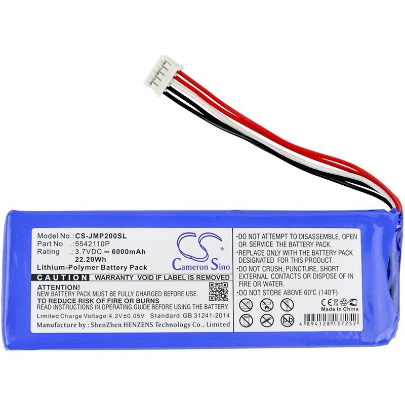 Li-Polymer Speaker Battery fits Jbl, Pulse 2, Pulse Ii, Pulse2blkus 3.7V, 6000mAh Speaker Cameron Sino Technology Limited