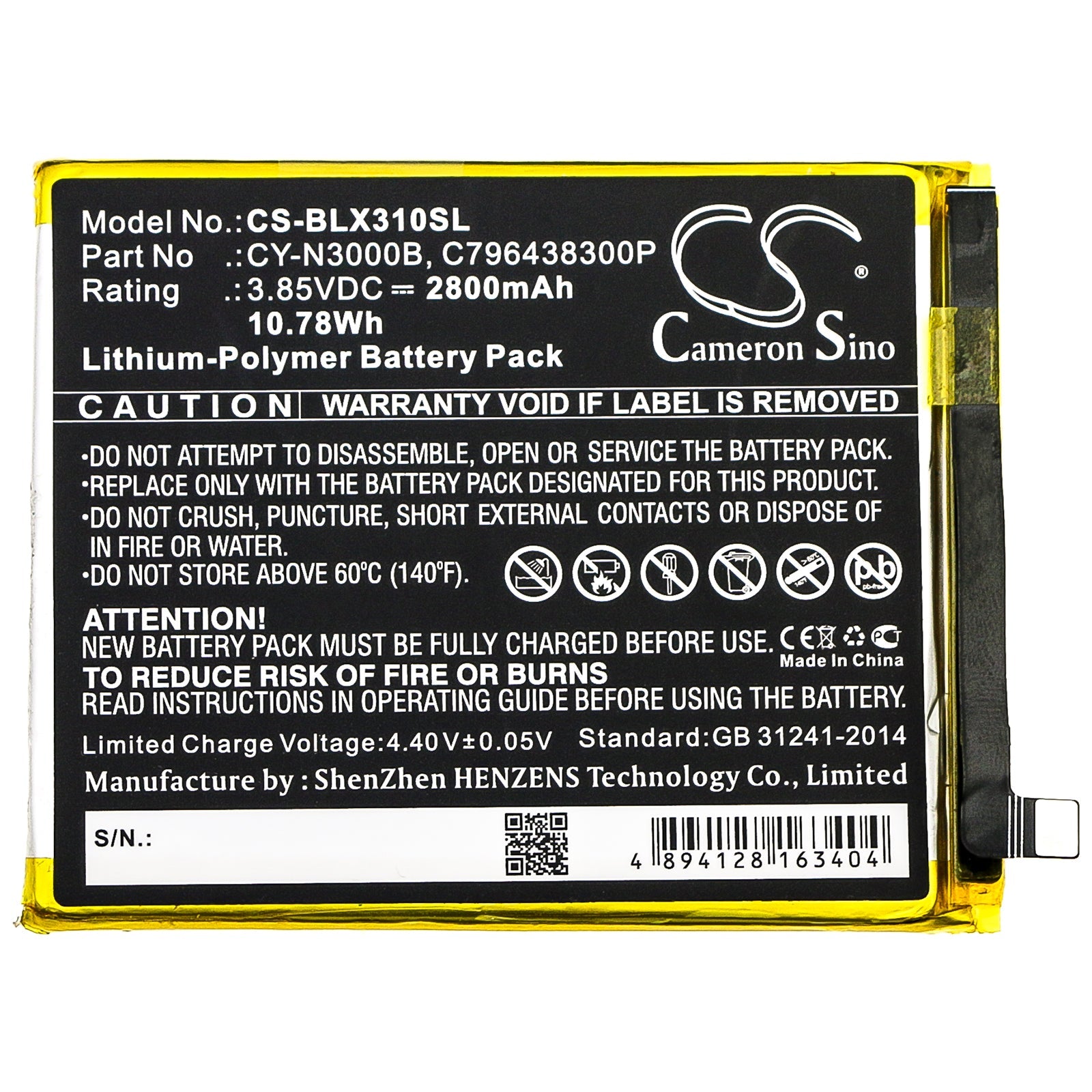 10.78Wh Li-Polymer SmartPhone Battery fits Blu, V0310ww, Vivo Xi Plus 3.85V, 2800mAh Mobile & SmartPhone Cameron Sino Technology Limited