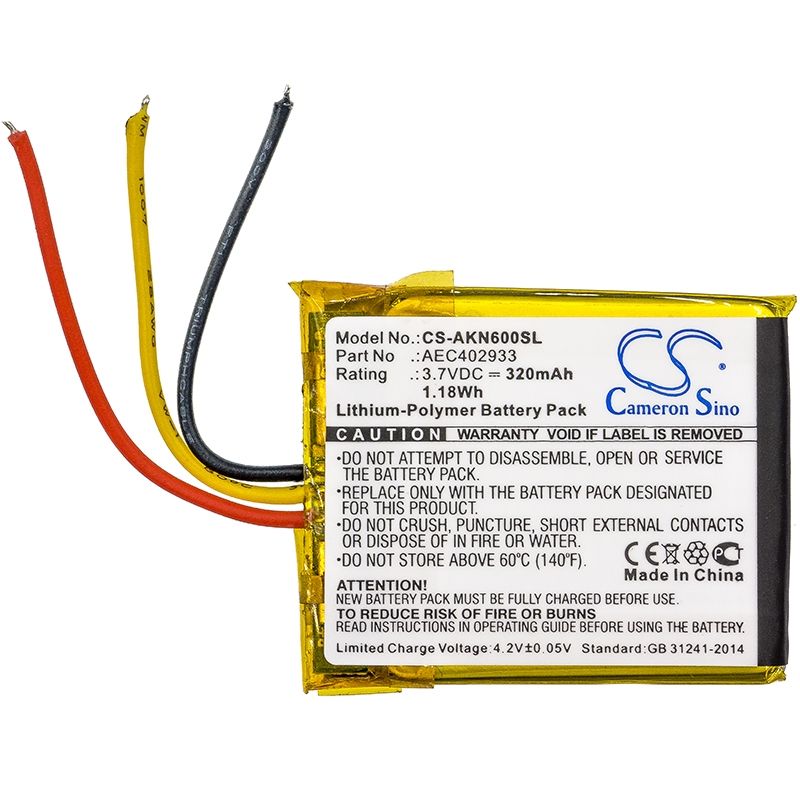 Li-Polymer Battery fits Akg, N60 Nc, Akg 3.7V, 320mAh Wireless Headset Cameron Sino Technology Limited