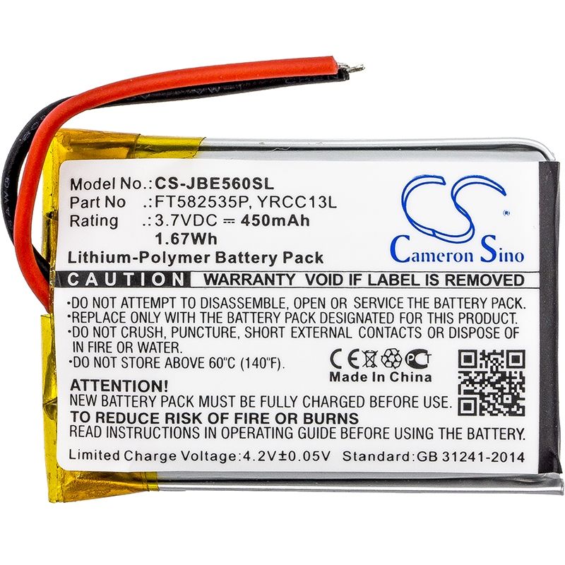 Li-polymer Battery Fits Jbl, J56bt, Jbl 3.7v, 450mah Wireless Headset Cameron Sino Technology Limited