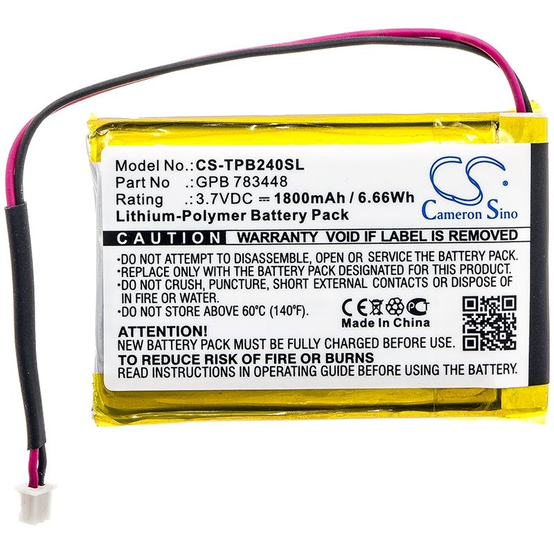 Li-Polymer Battery fits Telex, Pb24n, Pb24nd-tx, Transmitter Pb24nd-tx 3.7V, 1800mAh Wireless Headset Cameron Sino Technology Limited