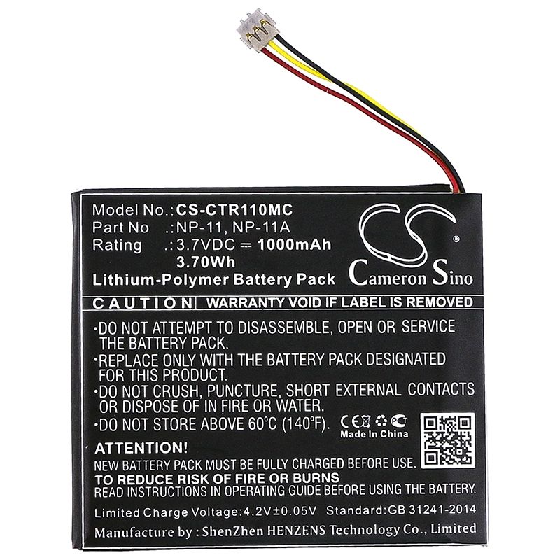 Li-Polymer Battery fits Casio, Tr Mini, Tr-m11 3.7V, 1000mAh Camera Cameron Sino Technology Limited