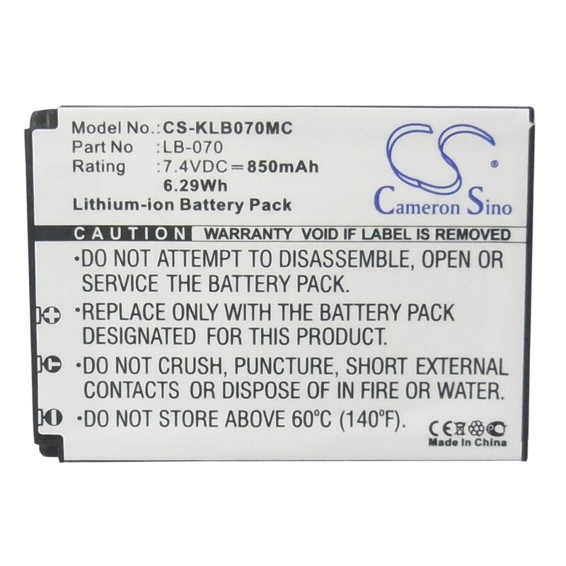Li-ion Battery fits Kodak, Pixpro Az651, Pixpro Az651 Astro Zoom, Pixpro Az652 7.4V, 850mAh Camera Cameron Sino Technology Limited