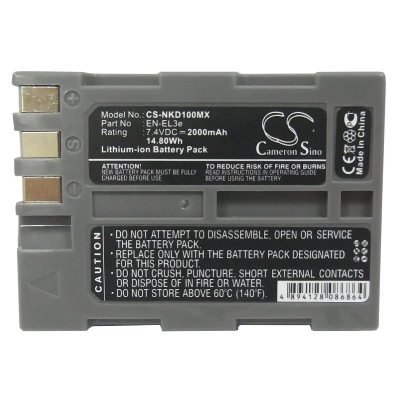 Li-ion Battery Fits Nikon, D100, D100 Slr, D200 7.4v, 2000mah Camera Cameron Sino Technology Limited