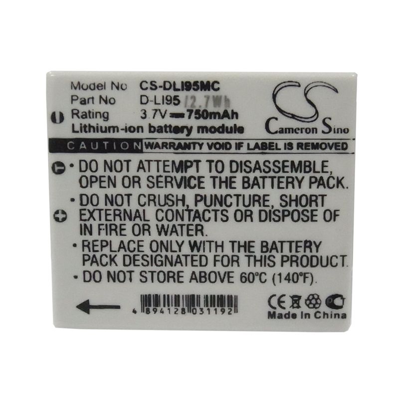 Li-ion Battery fits Pentax, Optio E75, Optio E85, Optio M85 3.7V, 700mAh Camera Cameron Sino Technology Limited