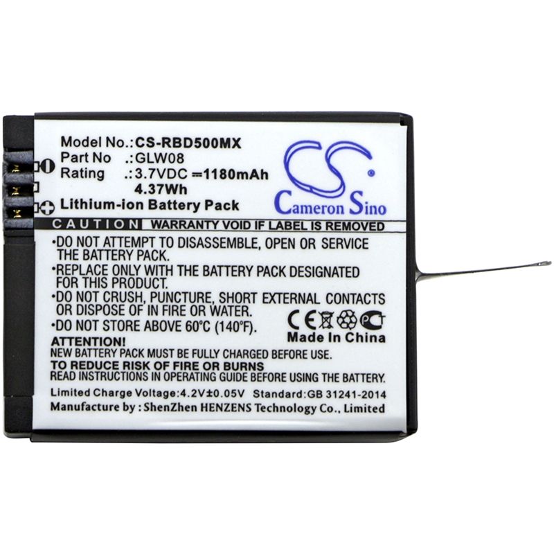 Li-ion Battery fits Rollei, Actioncam 500, Actioncam 500 Sunrise, 3.7V, 1180mAh Camera Cameron Sino Technology Limited