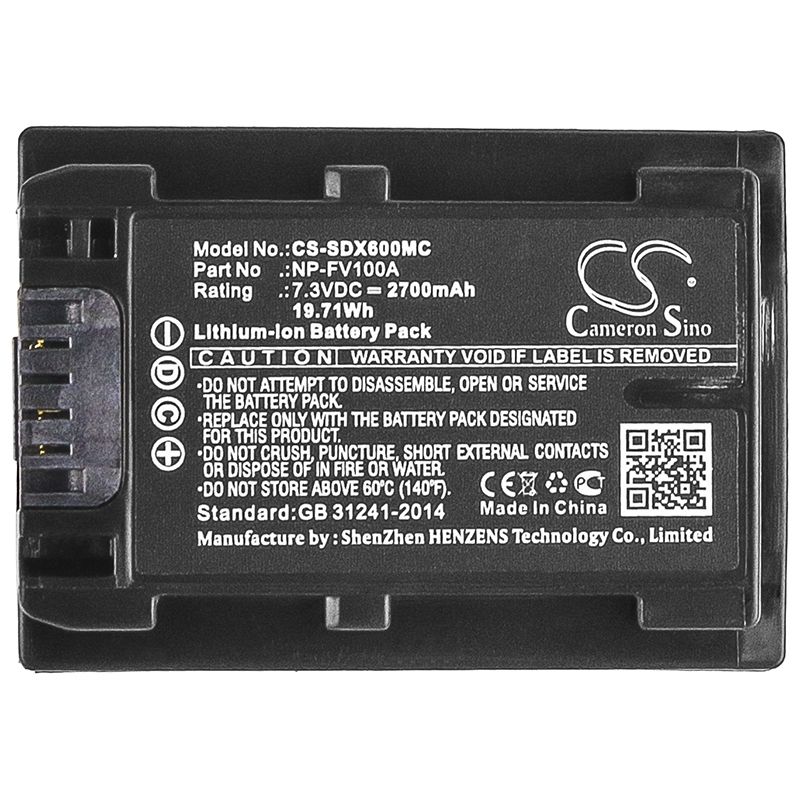 Li-ion Battery fits Sony, Fdr-ax33, Fdr-ax40, Fdr-ax45 7.3V, 2700mAh Camera Cameron Sino Technology Limited