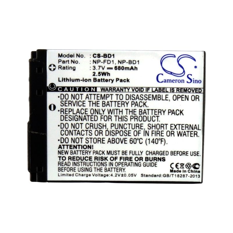 Li-ion Battery Fits Sony, Cyber-shot Dsc-g3, Cyber-shot Dsc-t2, Cyber-shot Dsc-t2/b 3.7v, 680mah Camera Cameron Sino Technology Limited