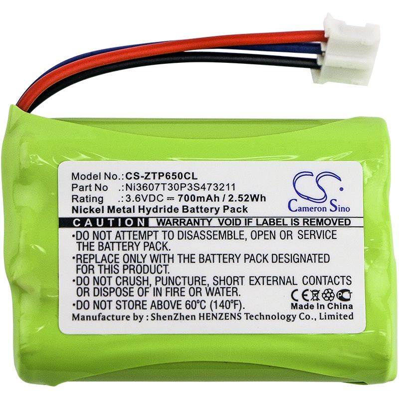 Ni-MH Battery fits Zte, Wp650, Wp850 3.6V, 700mAh Cordless Phone Cameron Sino Technology Limited