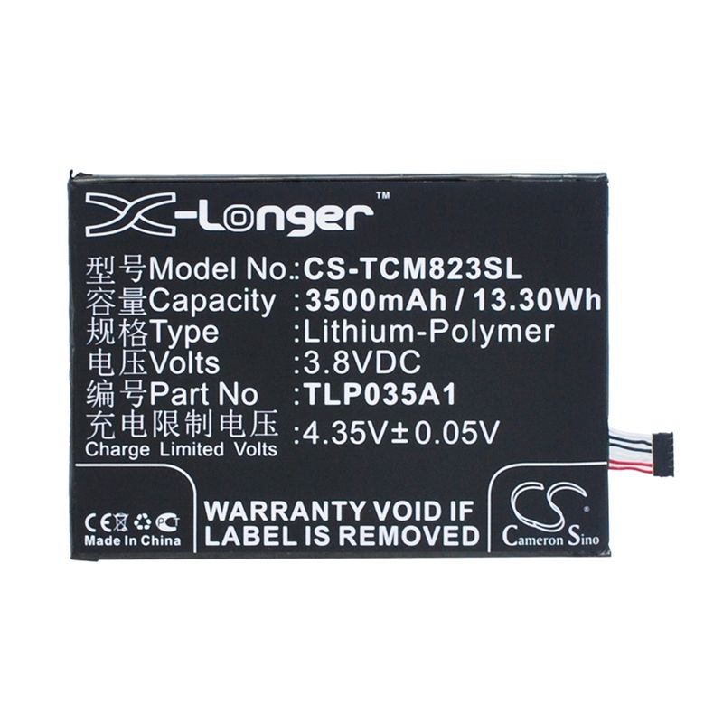 Li-Polymer Battery fits Alcatel, n1 max, tcl, m823 3.8V, 3500mAh Mobile & SmartPhone Cameron Sino Technology Limited