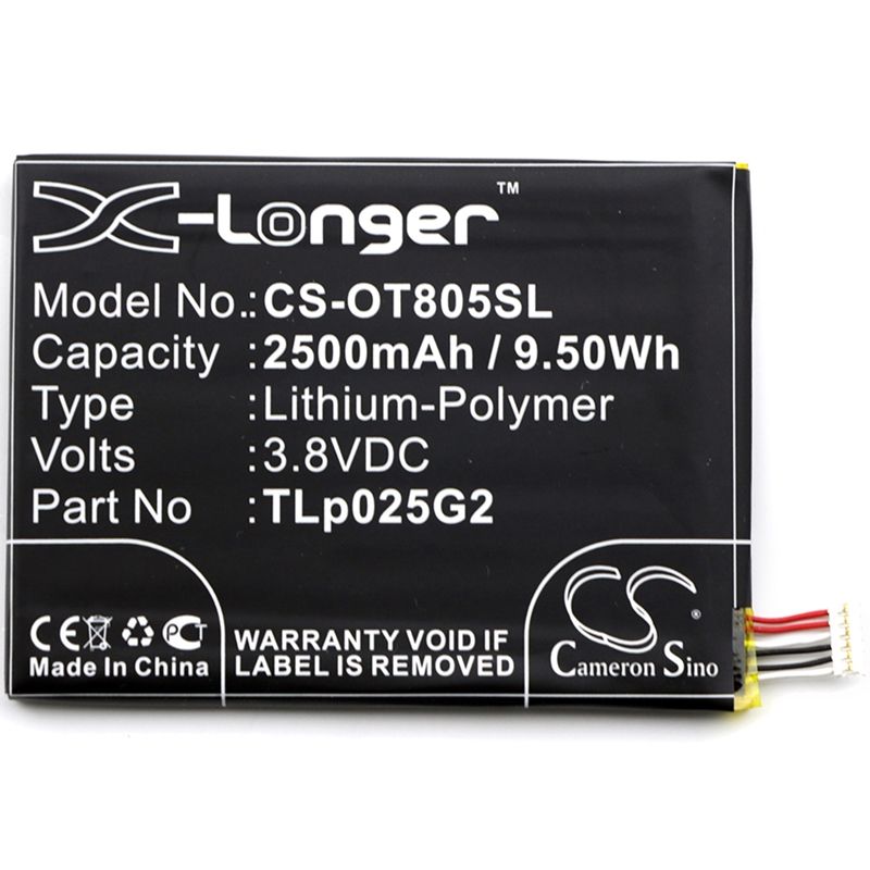 Li-Polymer Battery fits Alcatel, one touch pixi 3 8" 3g, one touch pixi 4 6.0, one touch pixi 4 6.0 lte 3.8V, 2500mAh Mobile & SmartPhone Cameron Sino Technology Limited