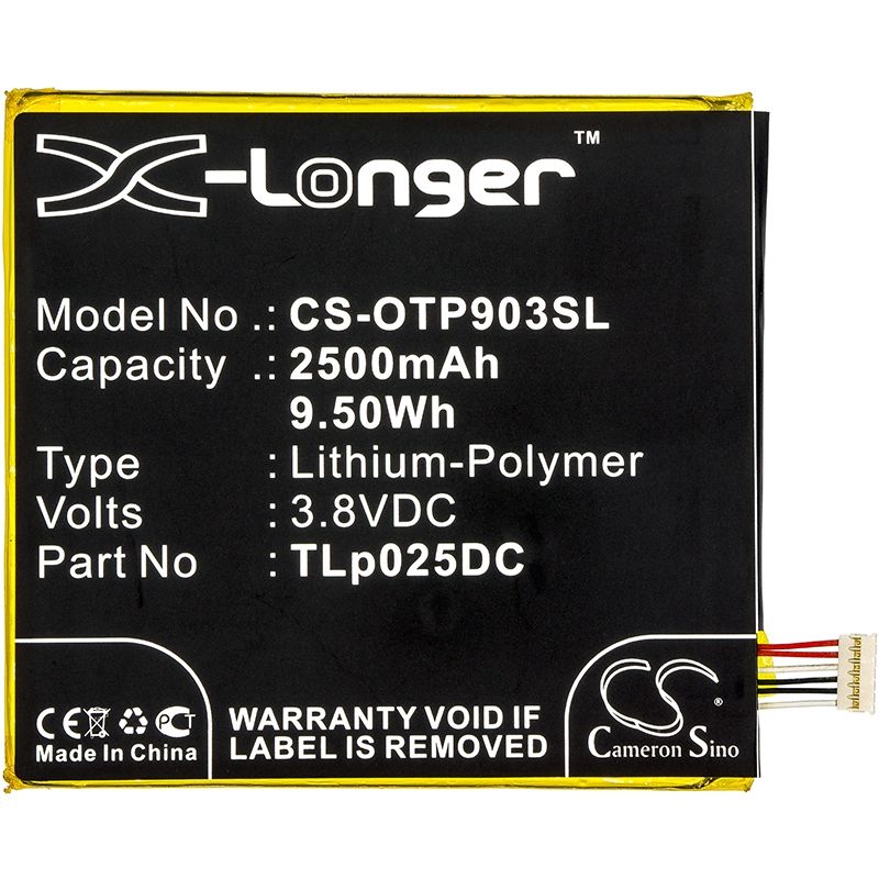 Li-Polymer Battery fits Alcatel, one touch pixi 4 6.0, one touch pixi 4 6.0 3g, ot-8050d 3.8V, 2500mAh Mobile & SmartPhone Cameron Sino Technology Limited
