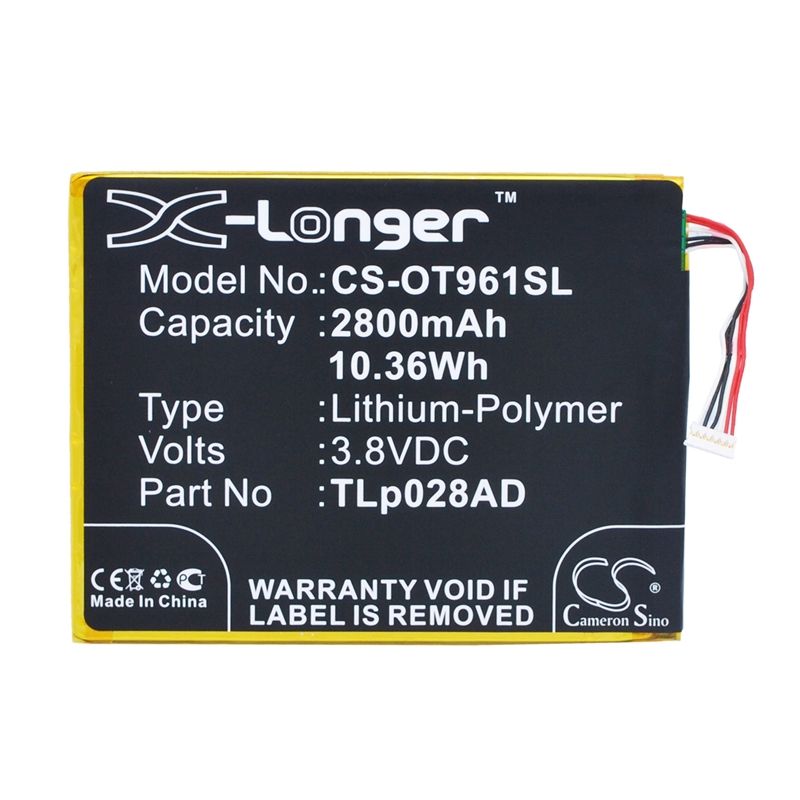 Li-polymer Battery Fits Alcatel, One Touch Pixi 7, Ot-9006w 3.8v, 2800mah Mobile & SmartPhone Cameron Sino Technology Limited