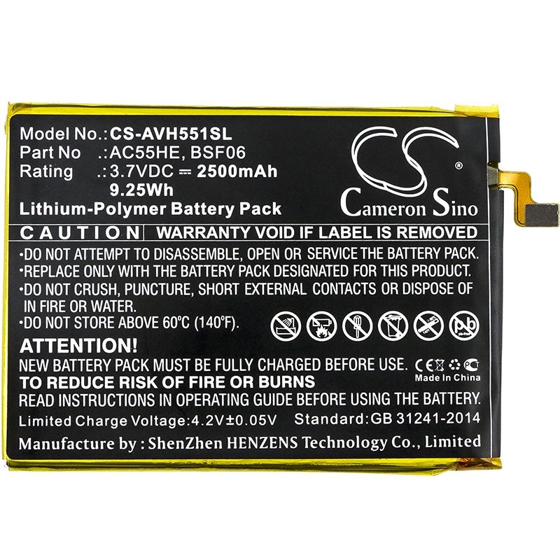 Li-Polymer Battery fits Archos, 55 helium ultra, a55 helium 3.7V, 2500mAh Mobile & SmartPhone Cameron Sino Technology Limited