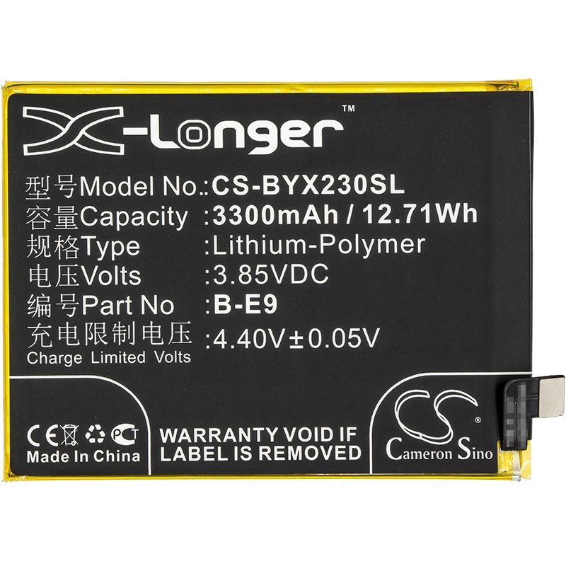 Li-Polymer Battery fits Bbk, v1809, v1809a, v1809t 3.85V, 3300mAh Mobile & SmartPhone Cameron Sino Technology Limited