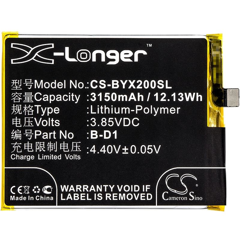 Li-Polymer Battery fits Bbk, vivo x20a, vivo x20a dual sim, vivo x20a dual sim td-lte 3.85V, 3150mAh Mobile & SmartPhone Cameron Sino Technology Limited