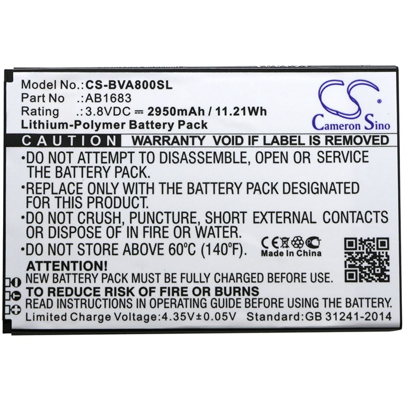 Li-Polymer Battery fits Blackview, a8 max 3.8V, 2950mAh Mobile & SmartPhone Cameron Sino Technology Limited