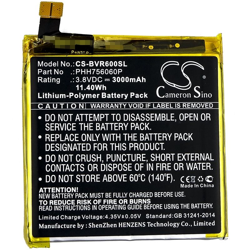 Li-polymer Battery Fits Blackview, Bv6000, Bv6000s 3.8v, 3000mah Mobile & SmartPhone Cameron Sino Technology Limited