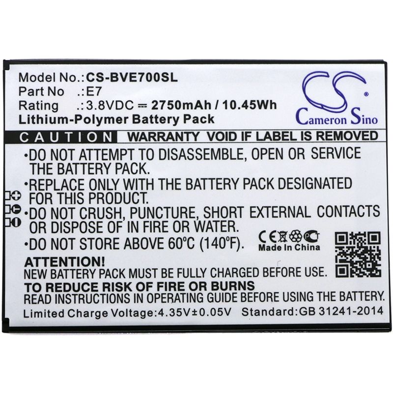 Li-Polymer Battery fits Blackview, e7 3.8V, 2750mAh Mobile & SmartPhone Cameron Sino Technology Limited