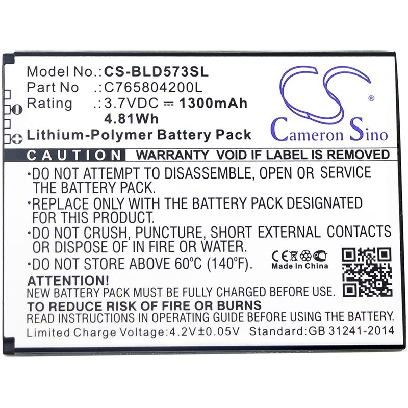 Li-Polymer Battery fits Blu, d572, studio 5.0s ii 3.7V, 1300mAh Communications Cameron Sino Technology Limited (Suspended)