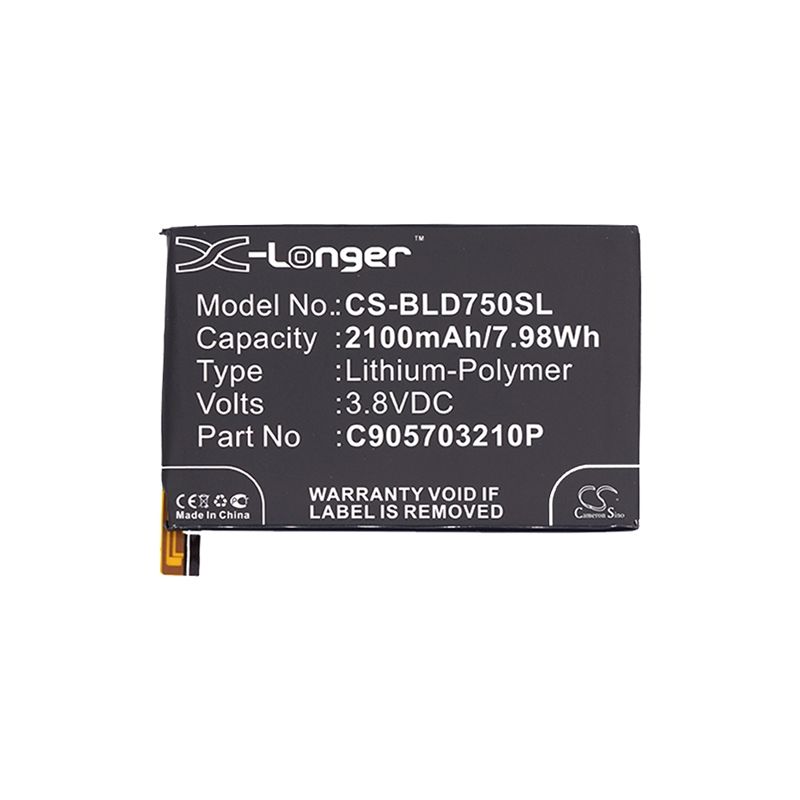 Li-polymer Battery Fits Blu, D750l, D750u, Studio X 3.8v, 2100mah Mobile & SmartPhone Cameron Sino Technology Limited