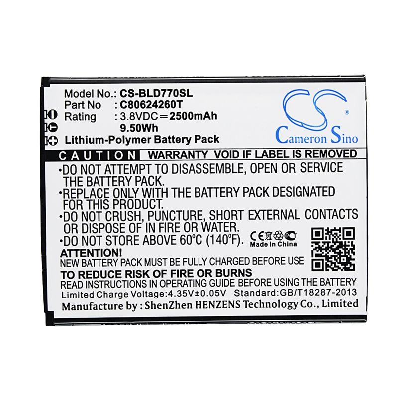 Li-Polymer Battery fits Blu, d770u, studio x plus 3.8V, 2500mAh Mobile & SmartPhone Cameron Sino Technology Limited