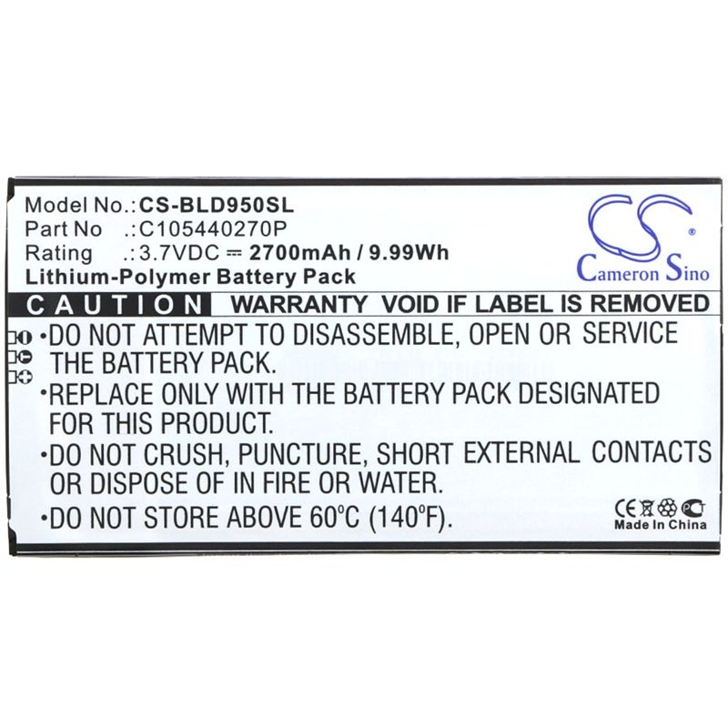 Li-polymer Battery Fits Blu, D950, D950l, D950u 3.7v, 2700mah Mobile & SmartPhone Cameron Sino Technology Limited