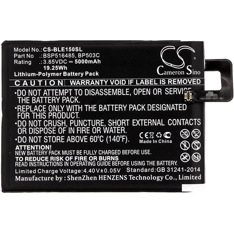 Li-Polymer Battery fits Blu, e150, e150q, energy x plus 2 3.85V, 5000mAh Mobile & SmartPhone Cameron Sino Technology Limited