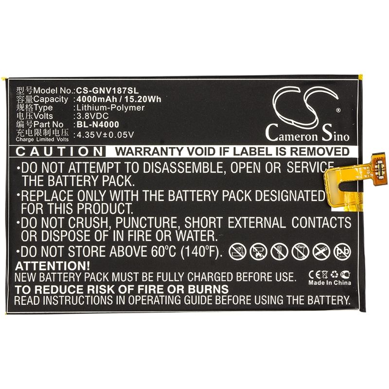 Li-Polymer Battery fits Blu, energy x lte e0010uu, gionee, gn5001 3.8V, 4000mAh Mobile & SmartPhone Cameron Sino Technology Limited