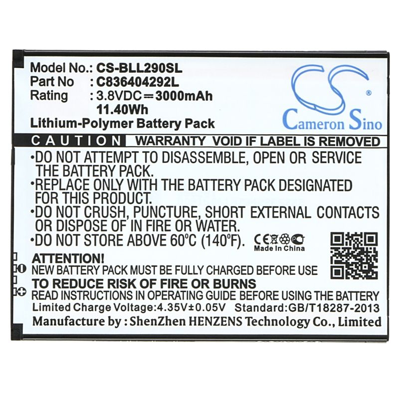 Li-Polymer Battery fits Blu, l290u, life 8 xl 3.8V, 3000mAh Mobile & SmartPhone Cameron Sino Technology Limited