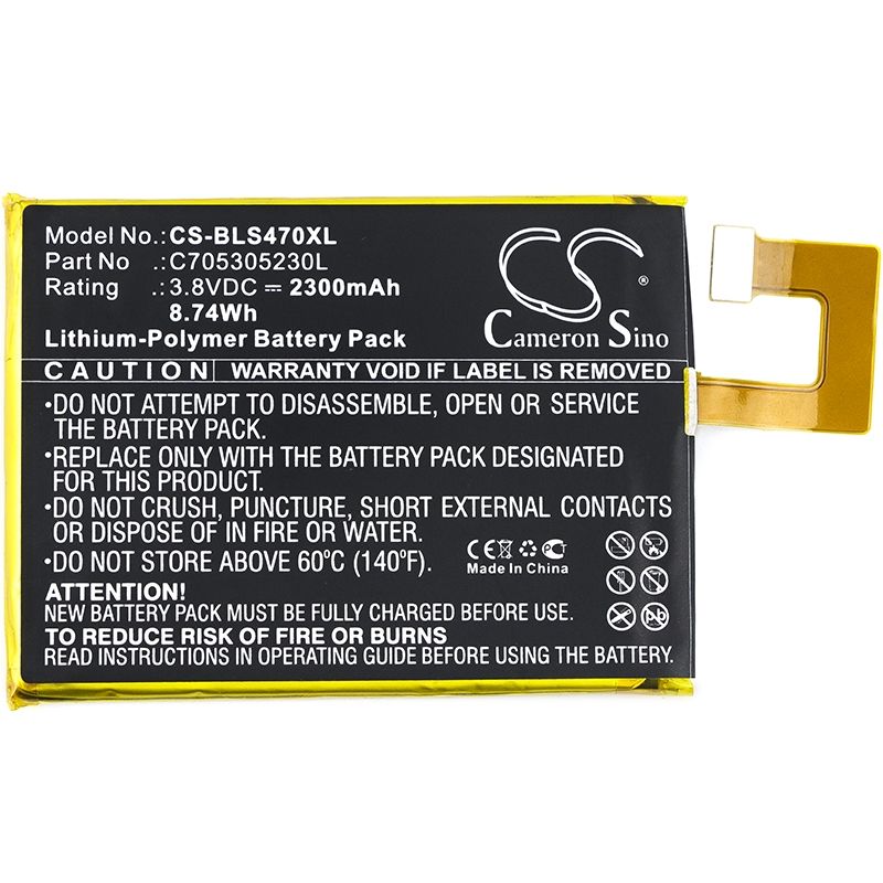 Li-Polymer Battery fits Blu, selfie s470 3.8V, 2300mAh Mobile & SmartPhone Cameron Sino Technology Limited